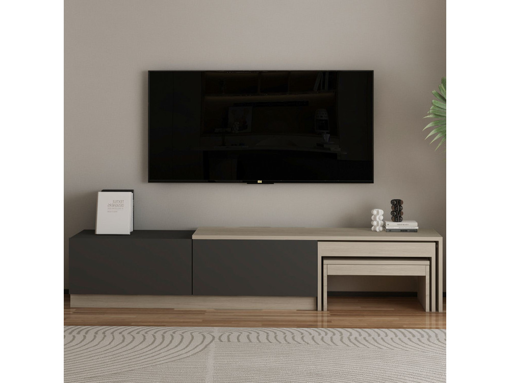 Meuble TV en bois "Nest" - 180 x 30 x 36 cm - Gris anthracite