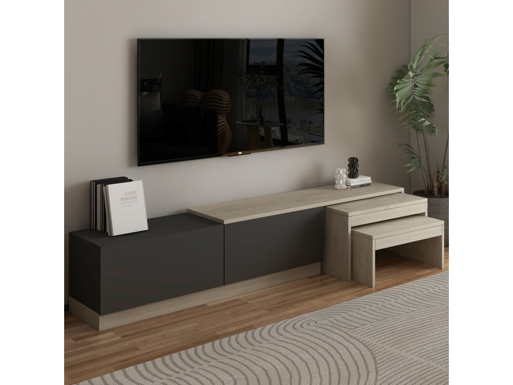 Meuble TV en bois "Nest" - 180 x 30 x 36 cm - Gris anthracite