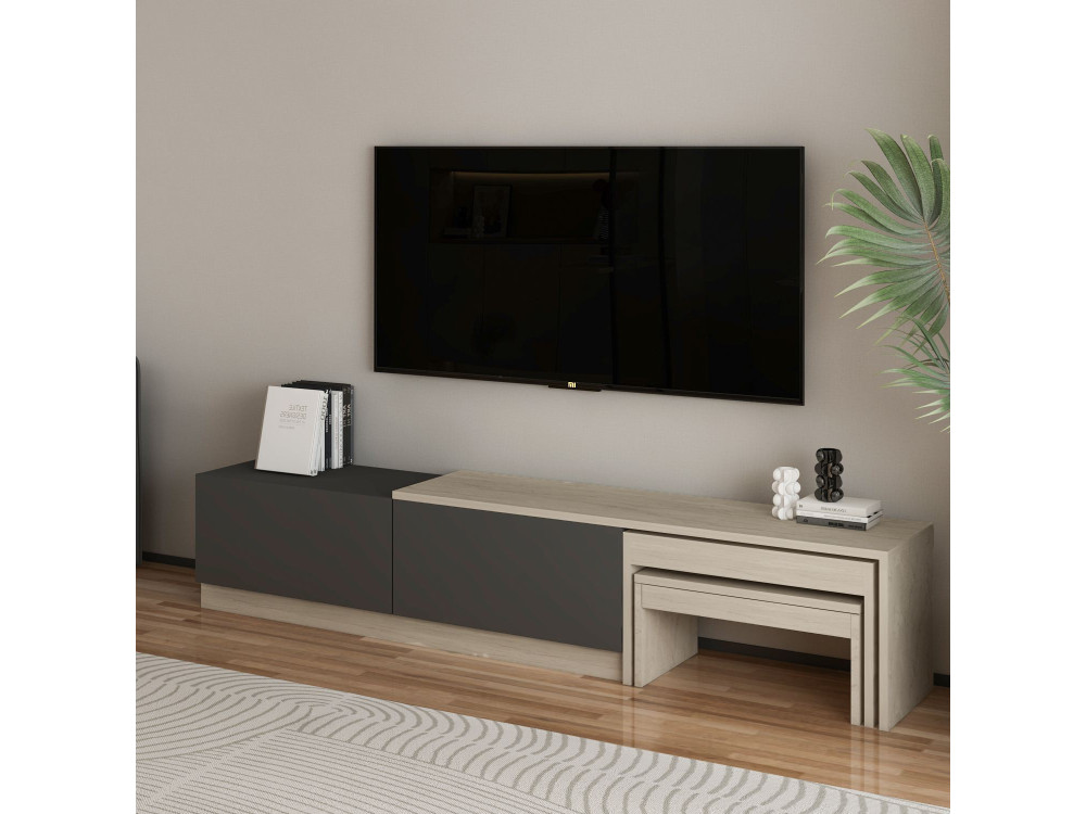 Meuble TV en bois "Nest" - 180 x 30 x 36 cm - Gris anthracite