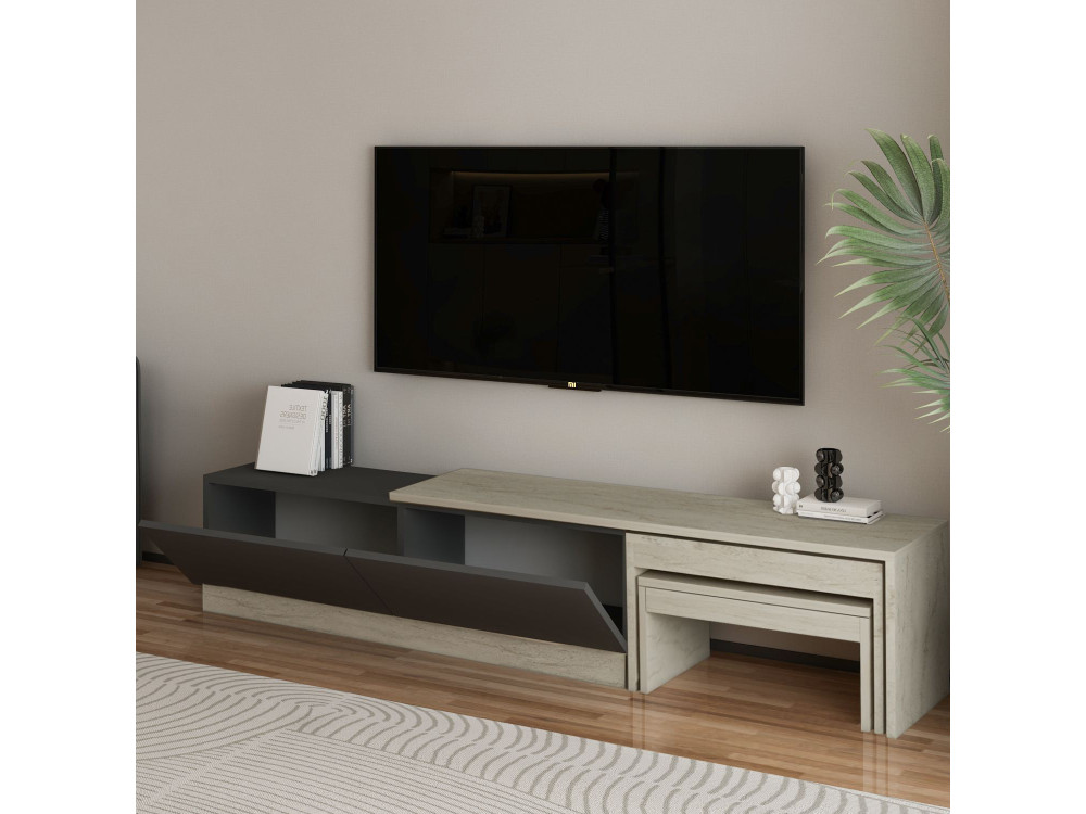 Meuble TV en bois "Nest" - 180 x 30 x 36 cm - Gris anthracite