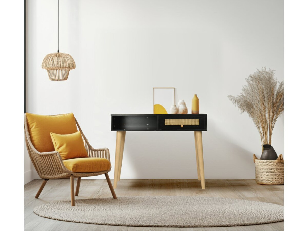 Console cannage "Marine" - 100 x 29 x 81 cm - Noir