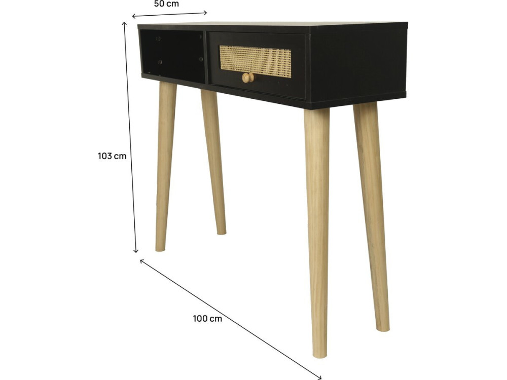 Console cannage "Marine" - 100 x 29 x 81 cm - Noir