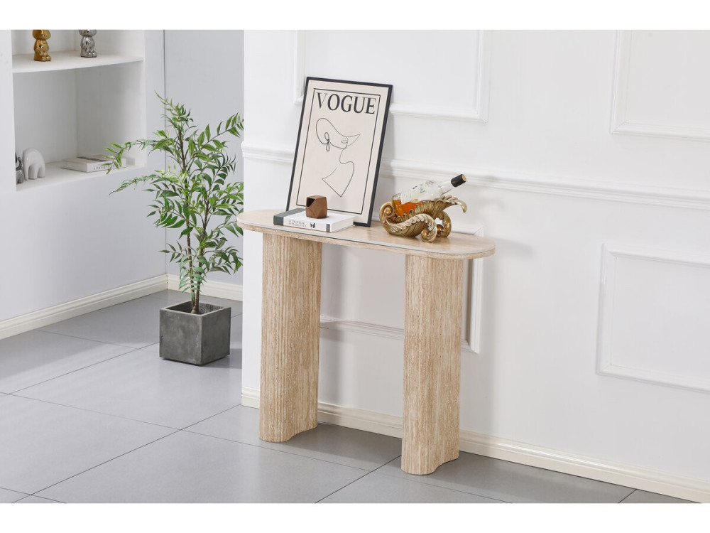 Table console travertin en céramique "Alba" - 100 x 30 x 80 cm - Marron