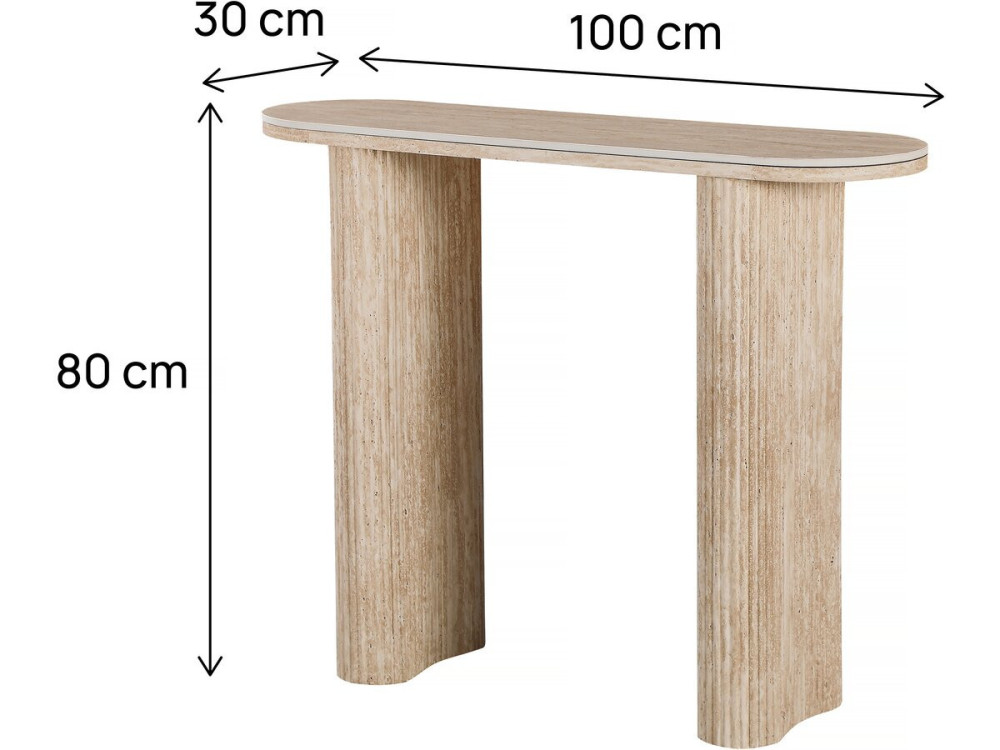 Table console travertin en céramique "Alba" - 100 x 30 x 80 cm - Marron