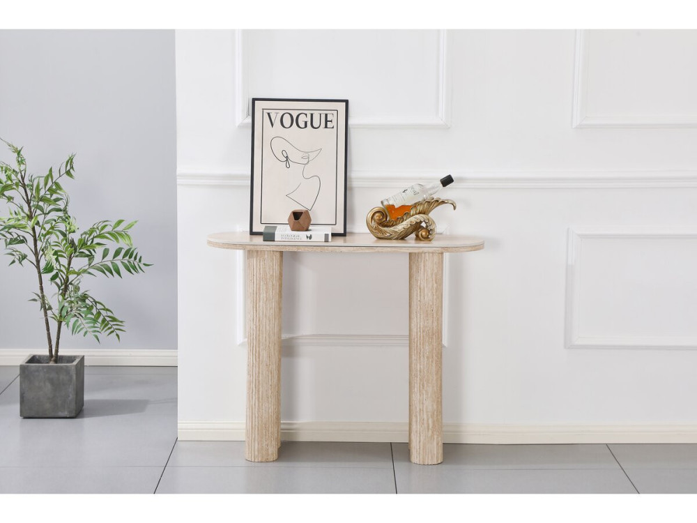 Table console travertin en céramique "Alba" - 100 x 30 x 80 cm - Marron