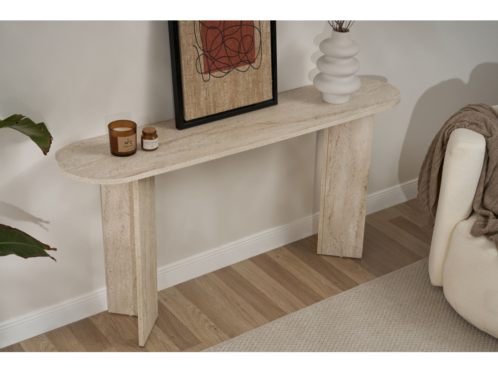 Console en bois "Sira" - 150 x 35 x 75 cm - Travertin