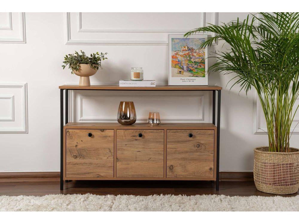Console en bois "Solace" - 120 x 29 x 77 cm - Pin atlantique Noir