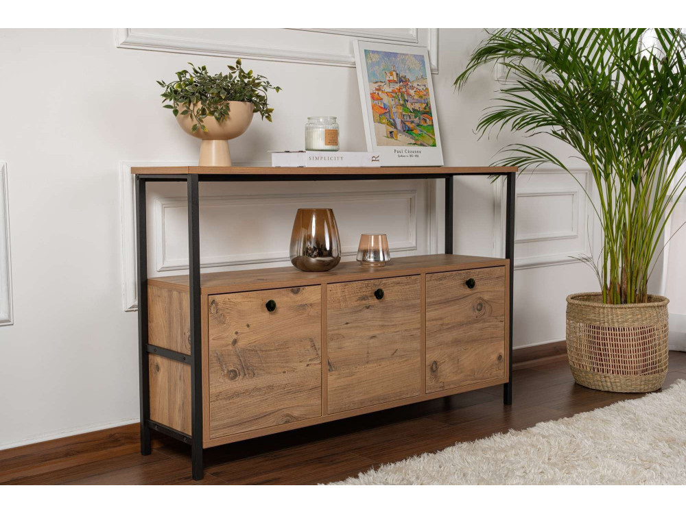 Console en bois "Solace" - 120 x 29 x 77 cm - Pin atlantique Noir