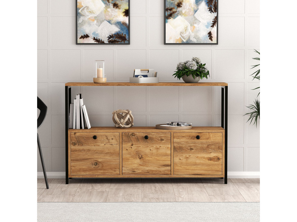 Buffet en bois "Nero" - 120 x 30 x 75 cm - Pin atlantique Noir