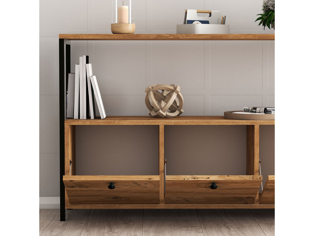 Buffet en bois "Nero" - 120 x 30 x 75 cm - Pin atlantique Noir