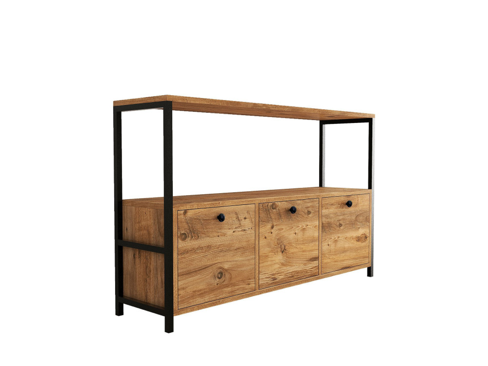 Buffet en bois "Nero" - 120 x 30 x 75 cm - Pin atlantique Noir