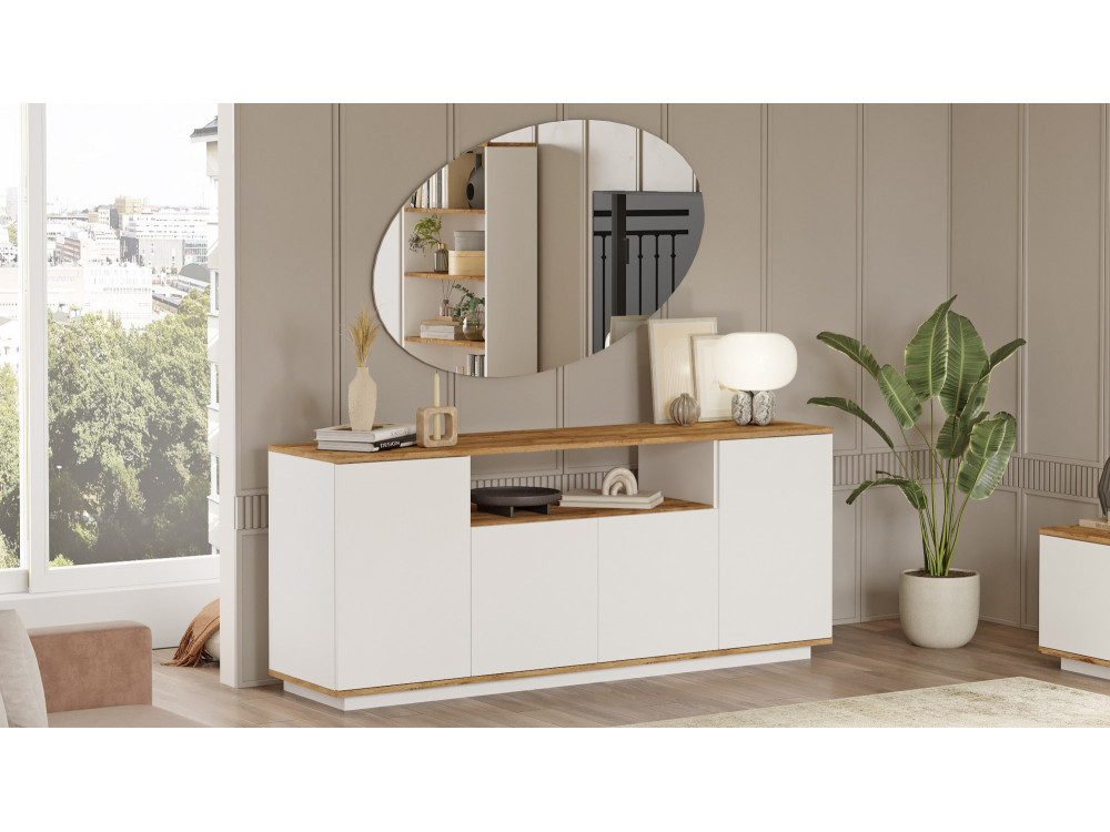 Buffet en bois "FR15" - 180 x 44 x 75 cm - Pin atlantique Blanc
