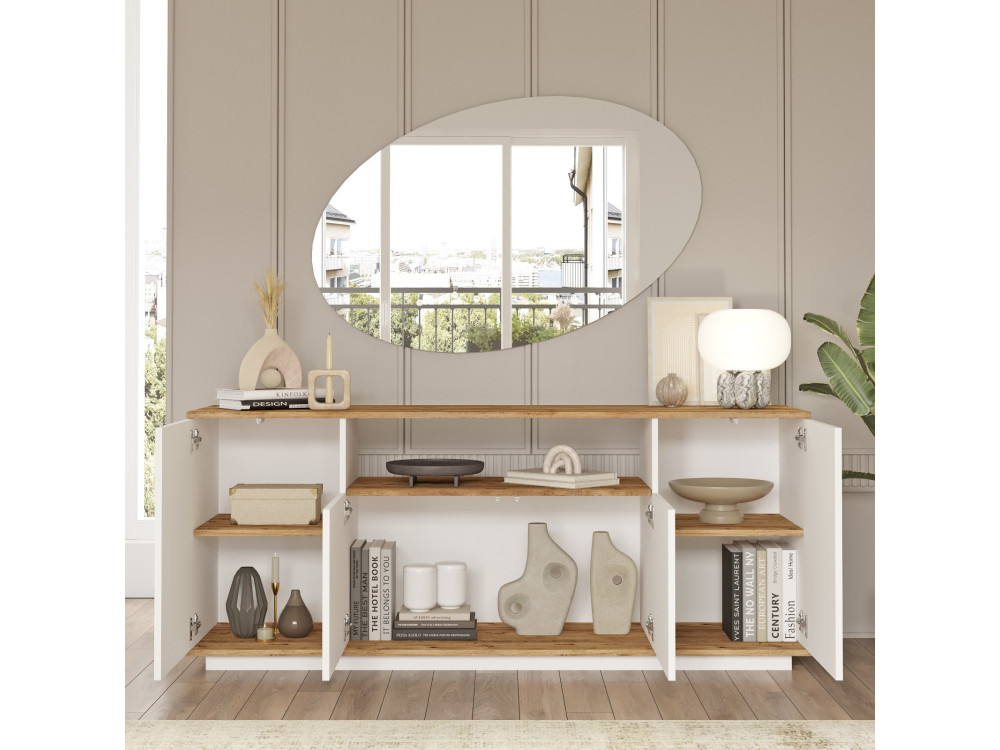 Buffet en bois "FR15" - 180 x 44 x 75 cm - Pin atlantique Blanc