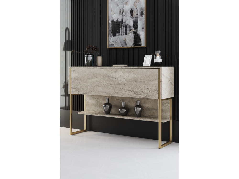 Console en bois "Luxe" - 120 x 30 x 80 cm - Travertin Or