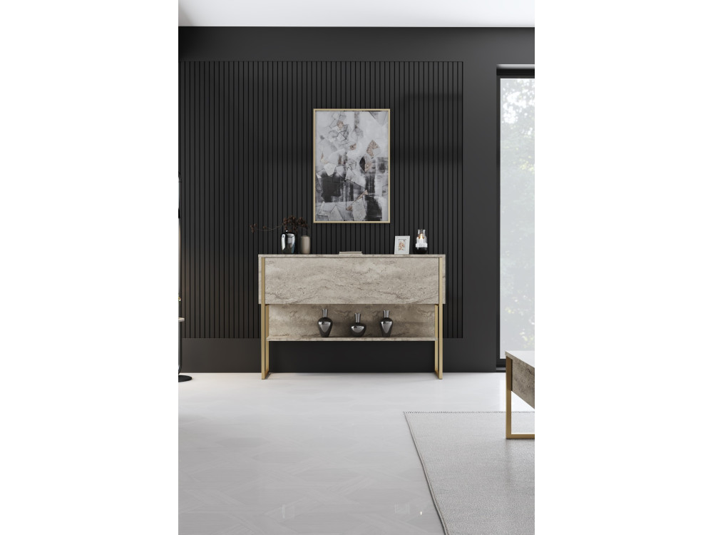 Console en bois "Luxe" - 120 x 30 x 80 cm - Travertin Or
