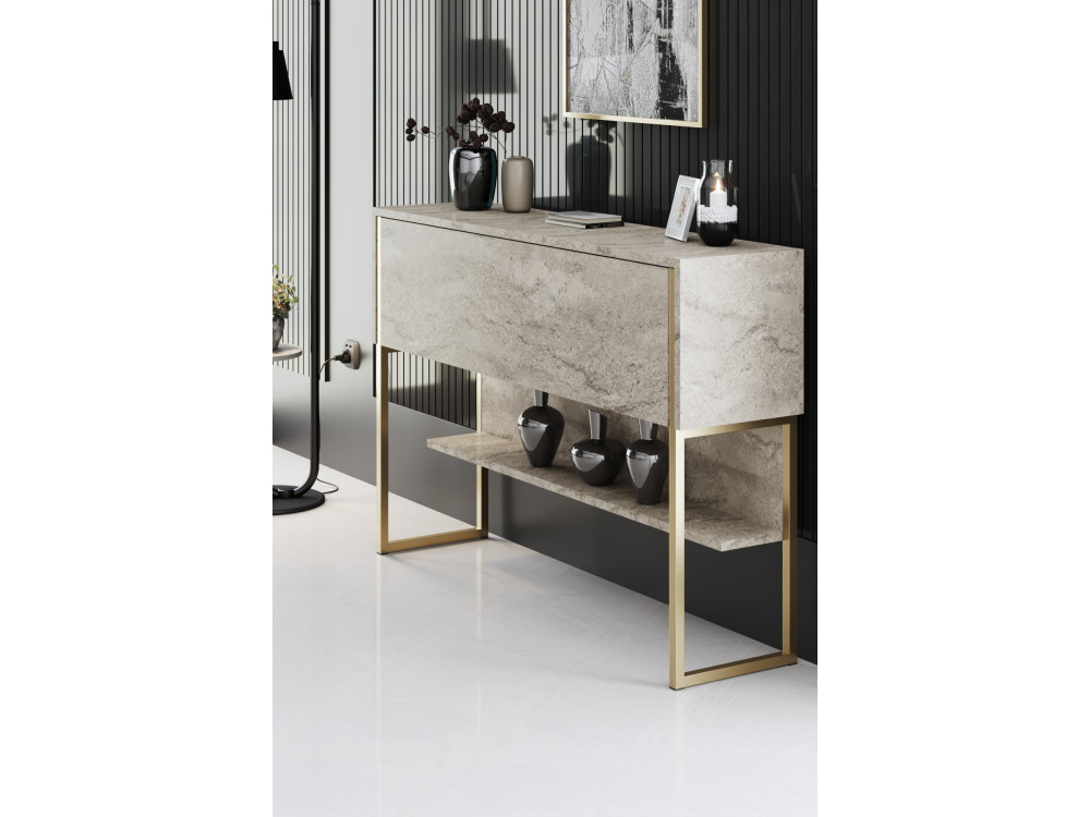Console en bois "Luxe" - 120 x 30 x 80 cm - Travertin Or