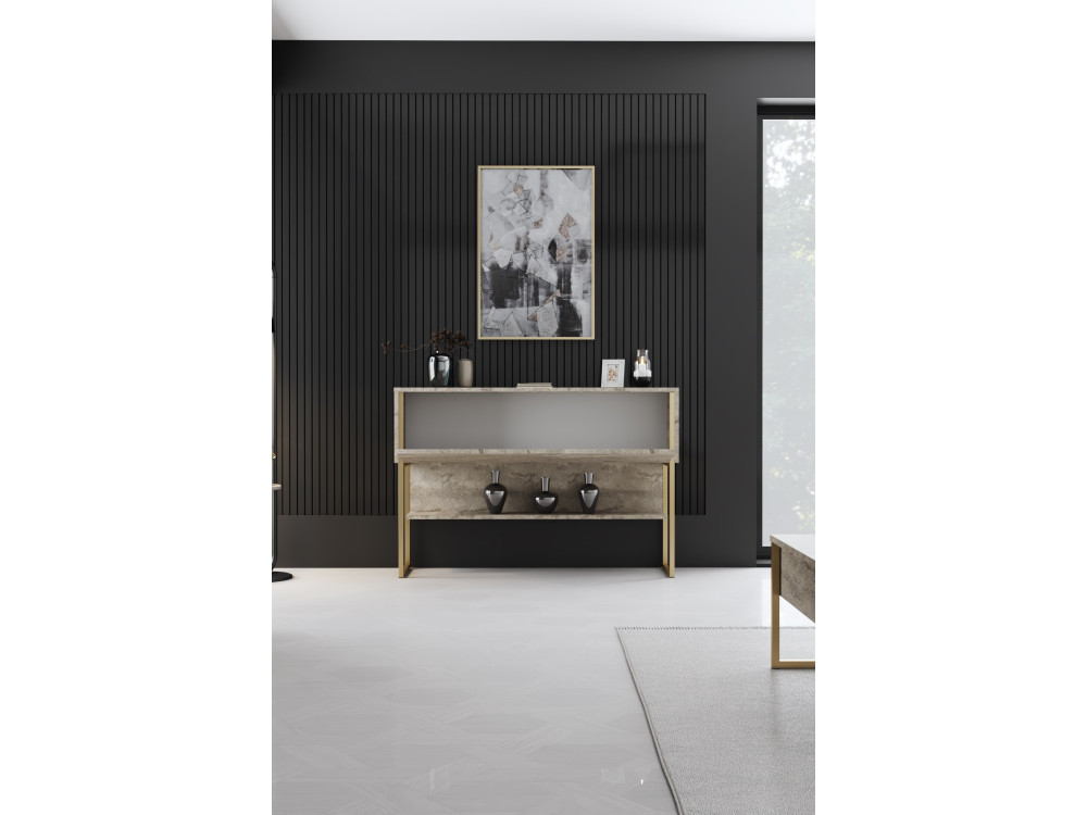 Console en bois "Luxe" - 120 x 30 x 80 cm - Travertin Or