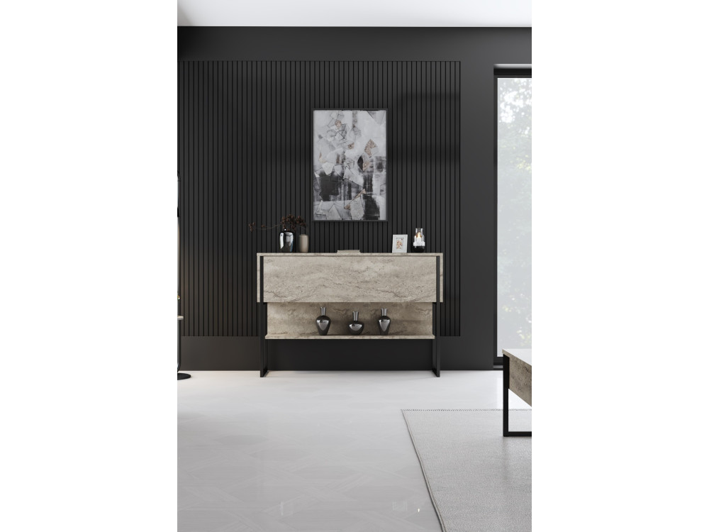 Console en bois "Luxe" - 120 x 30 x 80 cm - Travertin Noir