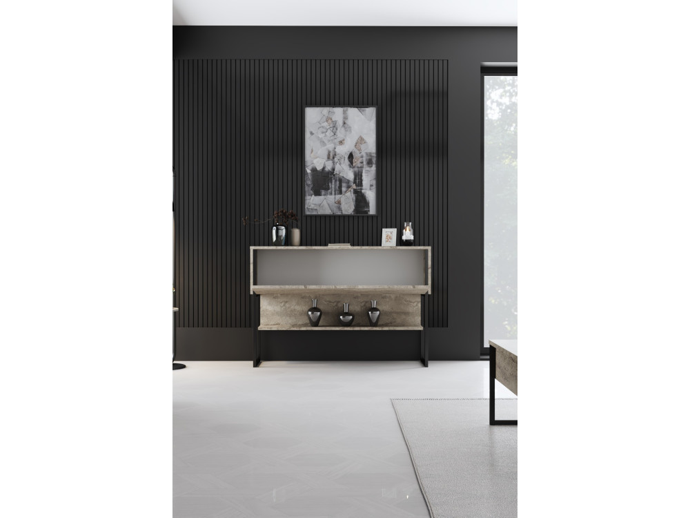 Console en bois "Luxe" - 120 x 30 x 80 cm - Travertin Noir