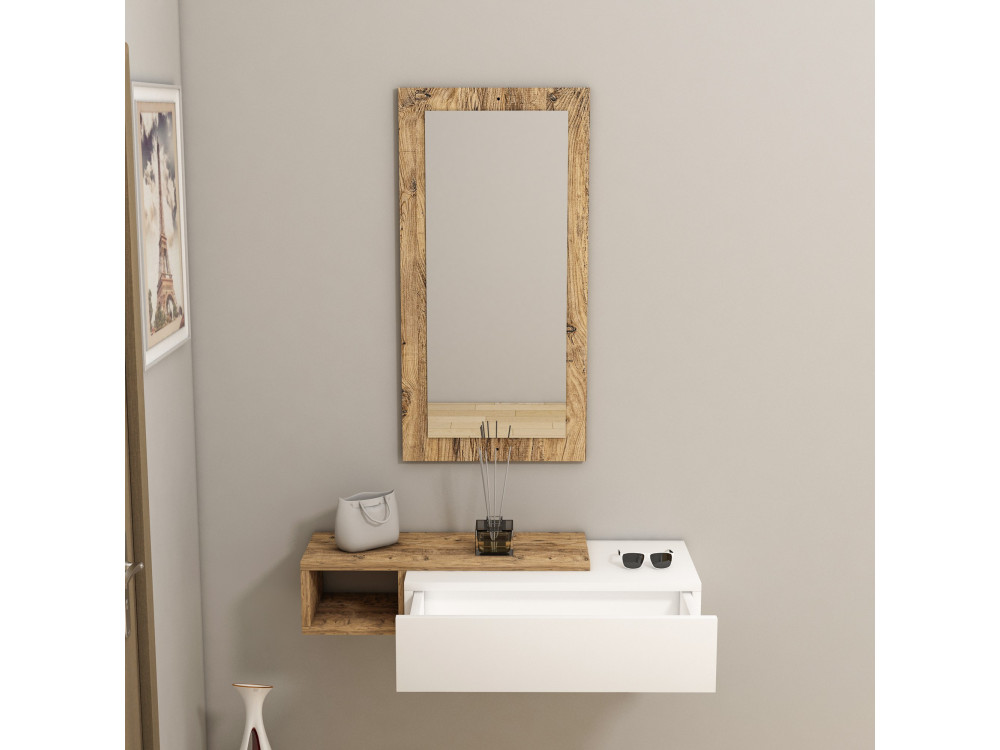 Console avec miroir en bois "Vien " - 82 x 29 x 15 cm - Blanc