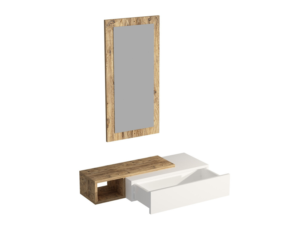 Console avec miroir en bois "Vien " - 82 x 29 x 15 cm - Blanc