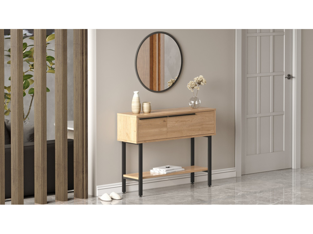 Console avec miroir en bois "Calvin" - 100 x 30 x 76 cm - Marron