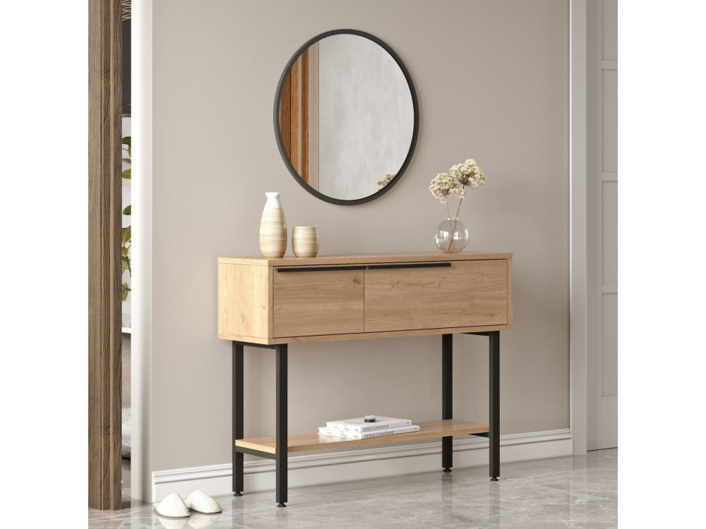 Console avec miroir en bois "Calvin" - 100 x 30 x 76 cm - Marron