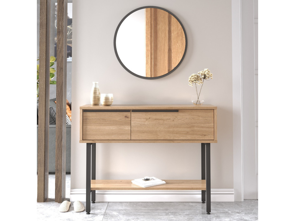 Console avec miroir en bois "Calvin" - 100 x 30 x 76 cm - Marron