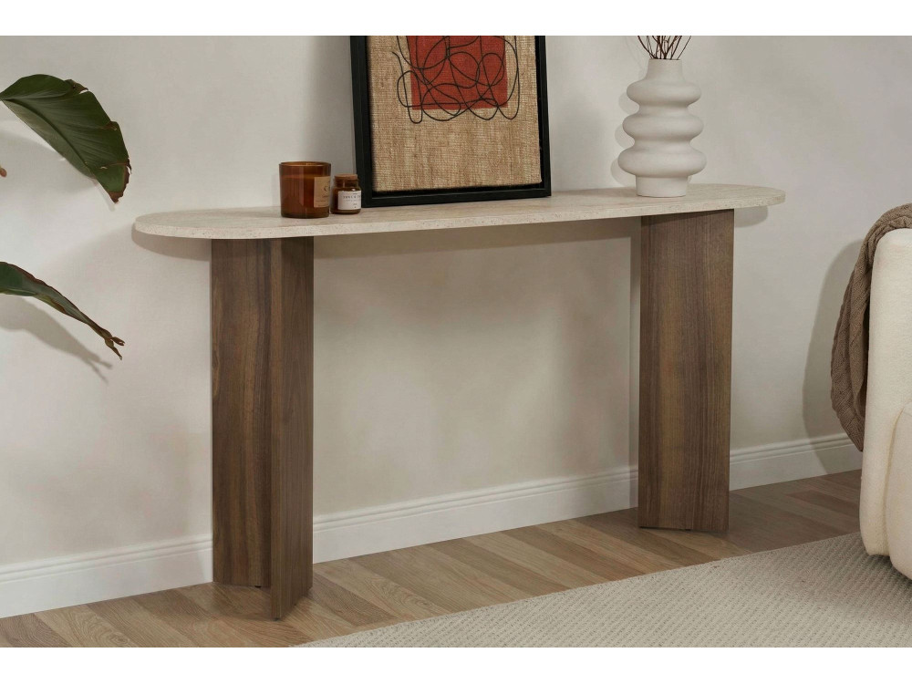 Console en bois "Sira" - 150 x 35 x 75 cm - Travertin