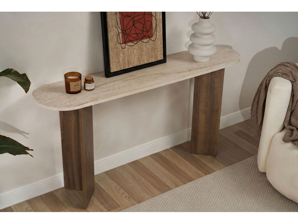 Console en bois "Sira" - 150 x 35 x 75 cm - Travertin