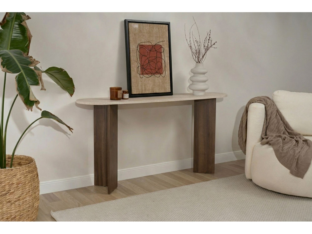 Console en bois "Sira" - 150 x 35 x 75 cm - Travertin