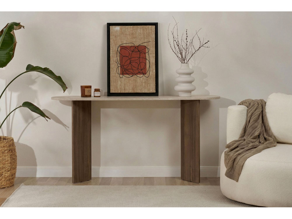 Console en bois "Sira" - 150 x 35 x 75 cm - Travertin