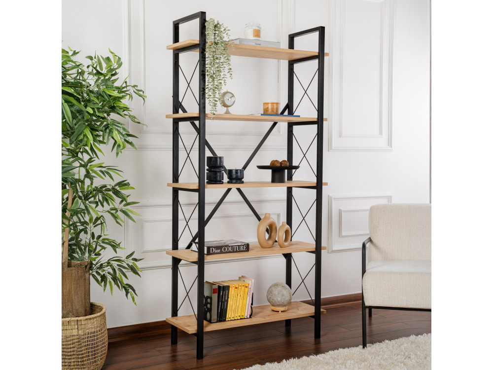 Bibliothèque en bois "Elysian" - 90 x 33 x 180 cm - ChêneNoir