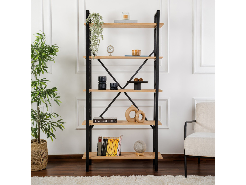 Bibliothèque en bois "Elysian" - 90 x 33 x 180 cm - ChêneNoir