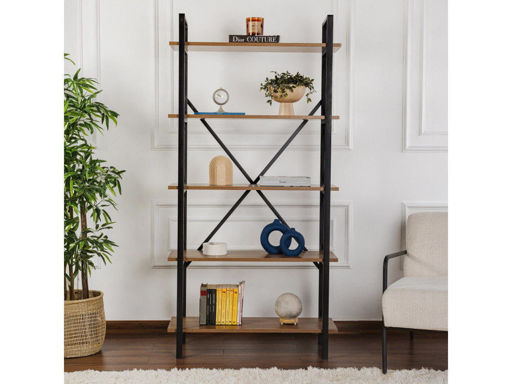 Bibliothèque en bois "Elysian" - 90 x 33 x 180 cm - NoyerNoir