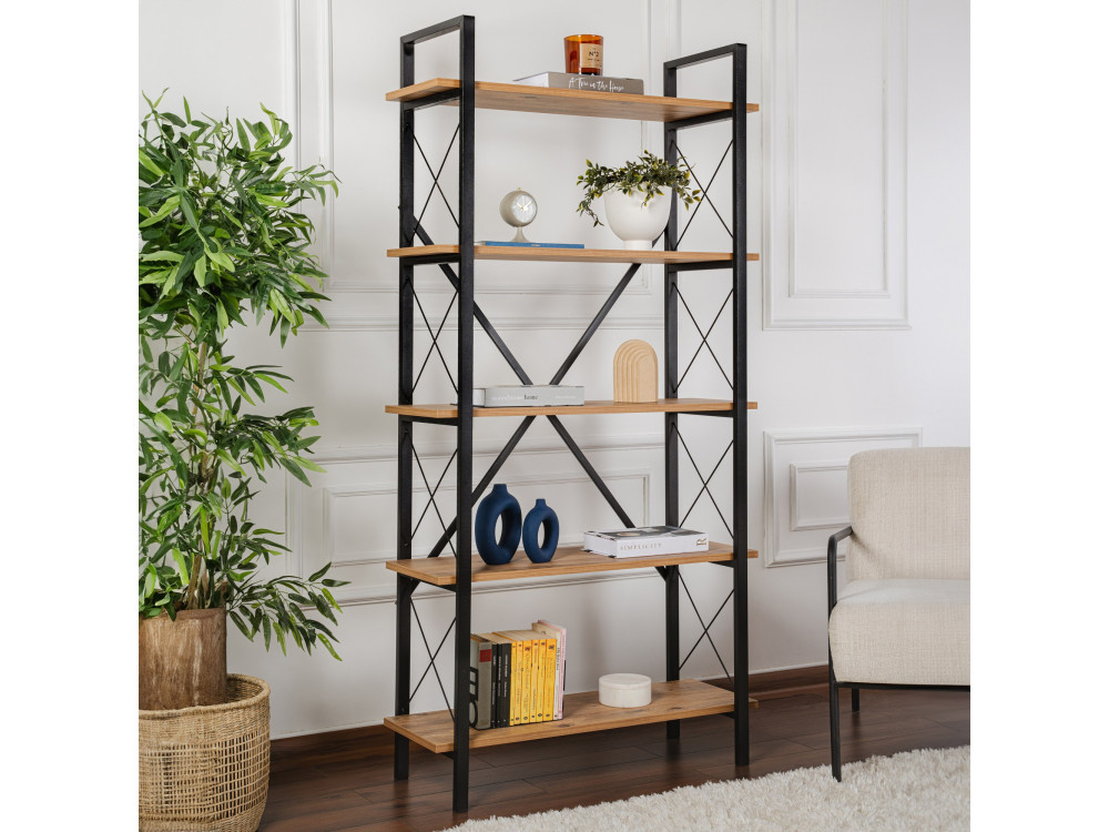 Bibliothèque en bois "Elysian" - 90 x 33 x 180 cm - Pin atlantiqueNoir