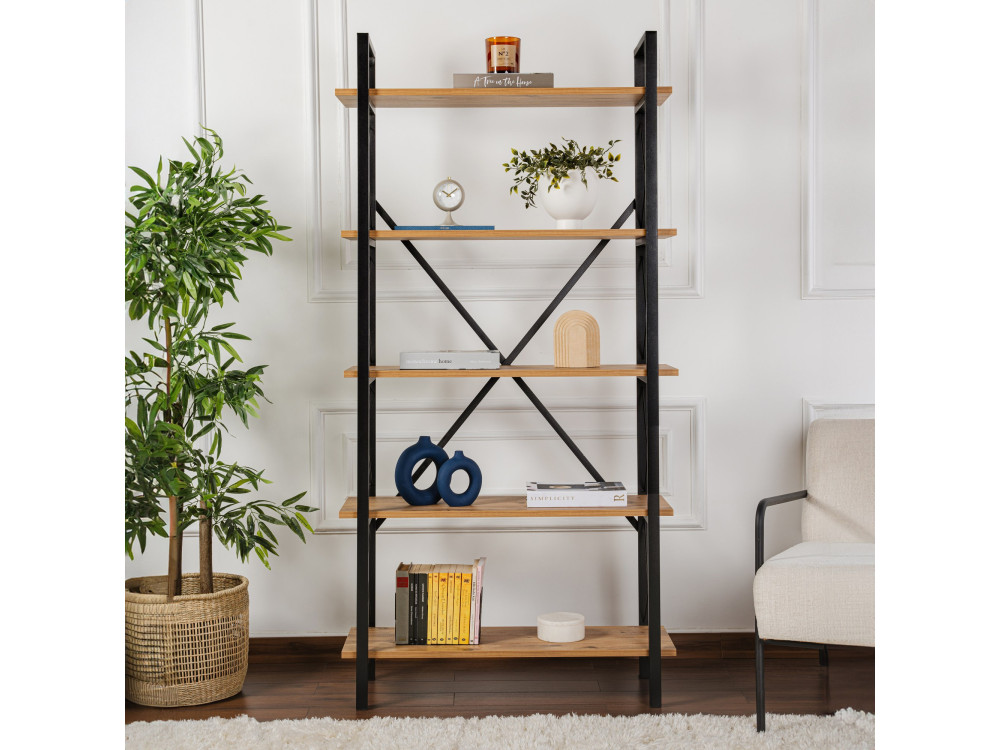 Bibliothèque en bois "Elysian" - 90 x 33 x 180 cm - Pin atlantiqueNoir
