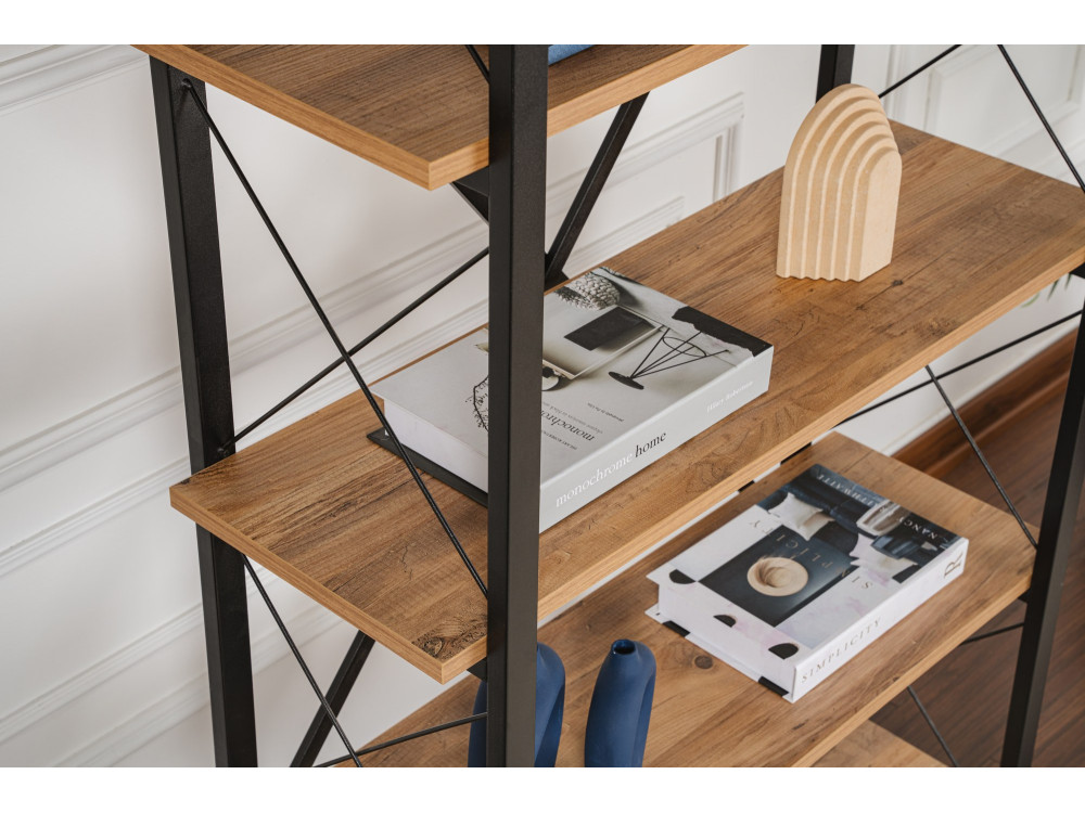 Bibliothèque en bois "Elysian" - 90 x 33 x 180 cm - Pin atlantiqueNoir