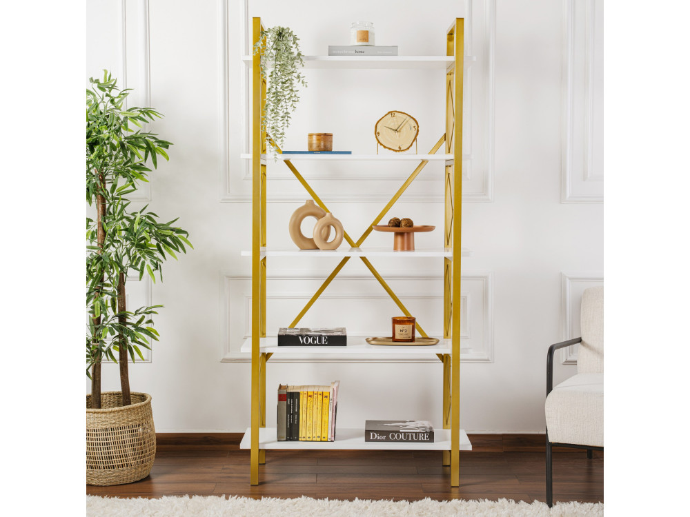 Bibliothèque en bois "Elysian" - 90 x 33 x 180 cm - Or blanc