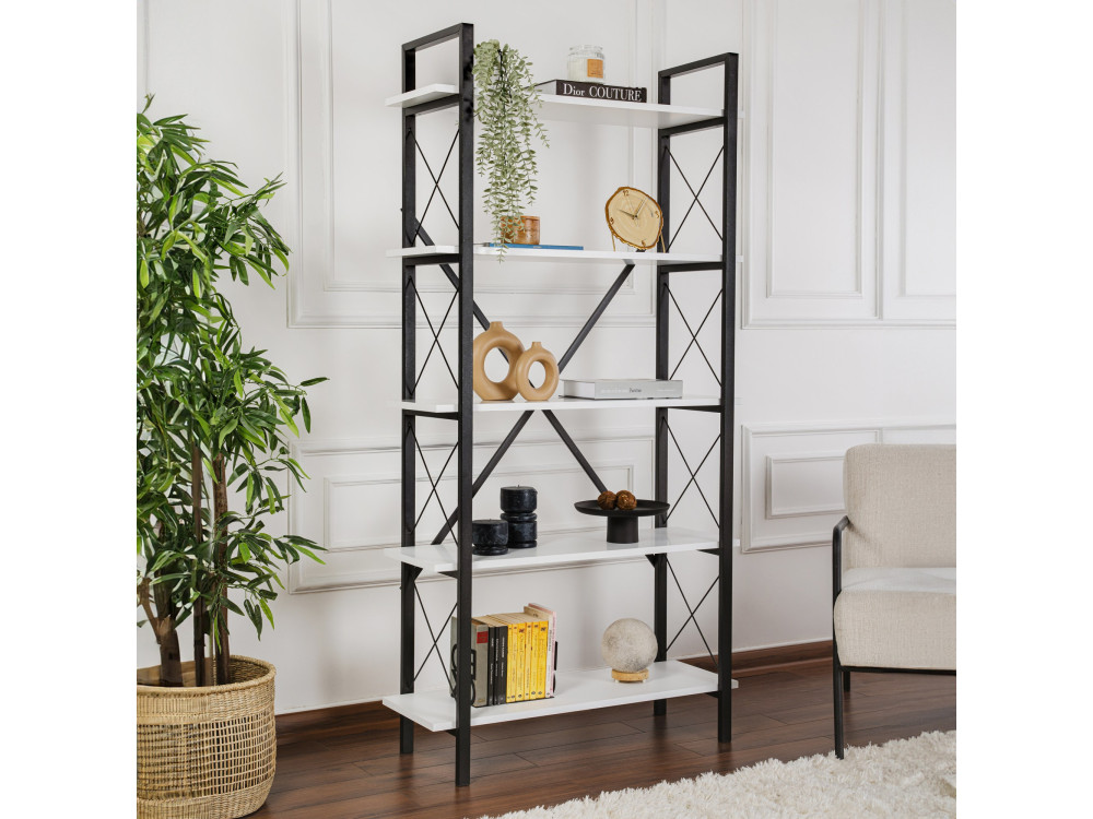 Bibliothèque en bois "Elysian" - 90 x 33 x 180 cm - BlancNoir