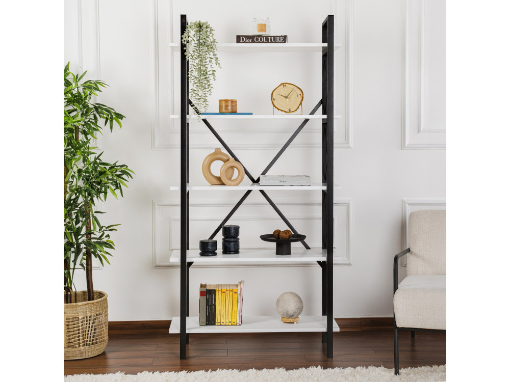 Bibliothèque en bois "Elysian" - 90 x 33 x 180 cm - BlancNoir