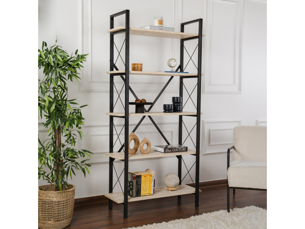 Bibliothèque en bois "Elysian" - 90 x 33 x 180 cm - TravertinNoir