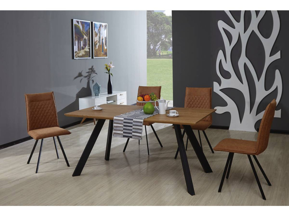 Table repas "Manhattan" Chêne / Noir - 160 x 90 x 75,5 cm