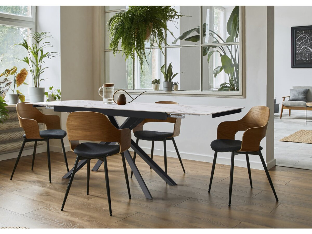 Table à manger extensible en céramique 6 à 10 personnes "Celeste" - Blanc marbré gold