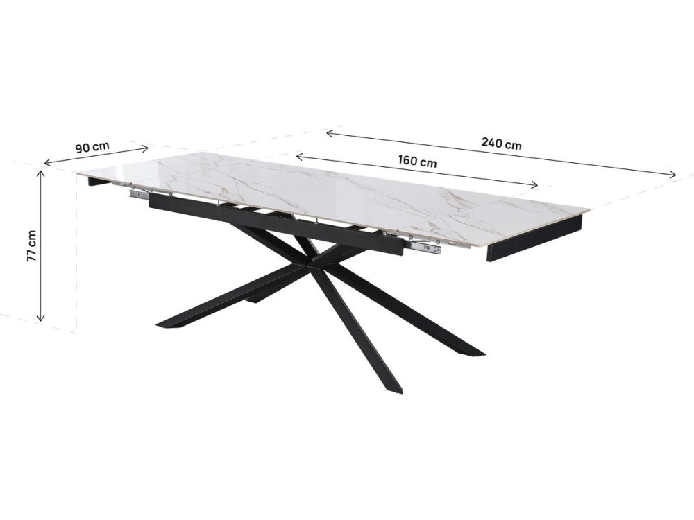 Table à manger extensible en céramique 6 à 10 personnes "Celeste" - Blanc marbré gold
