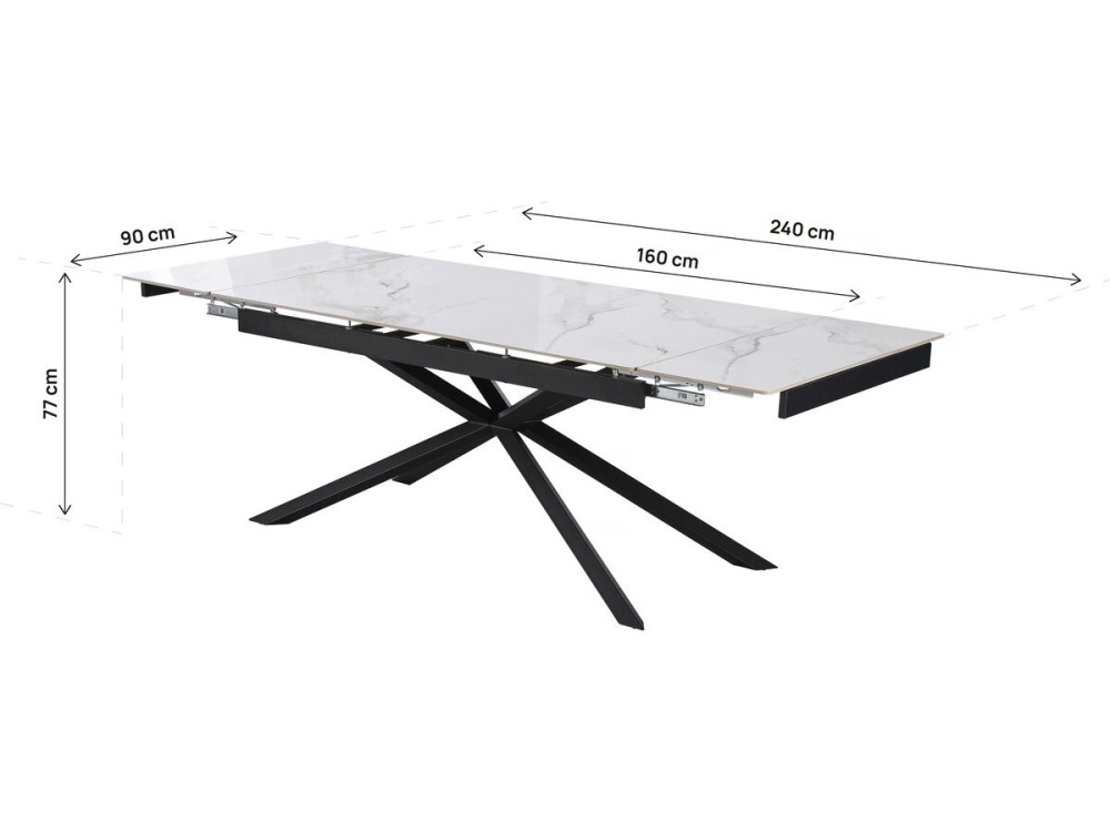 Table à manger extensible en céramique 6 à 10 personnes "Celeste" - Blanc marbré gris
