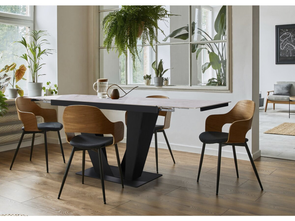 Table à manger extensible en céramique - 160/240 cm - 6 à 10 personnes "Nova" - Gris marbré