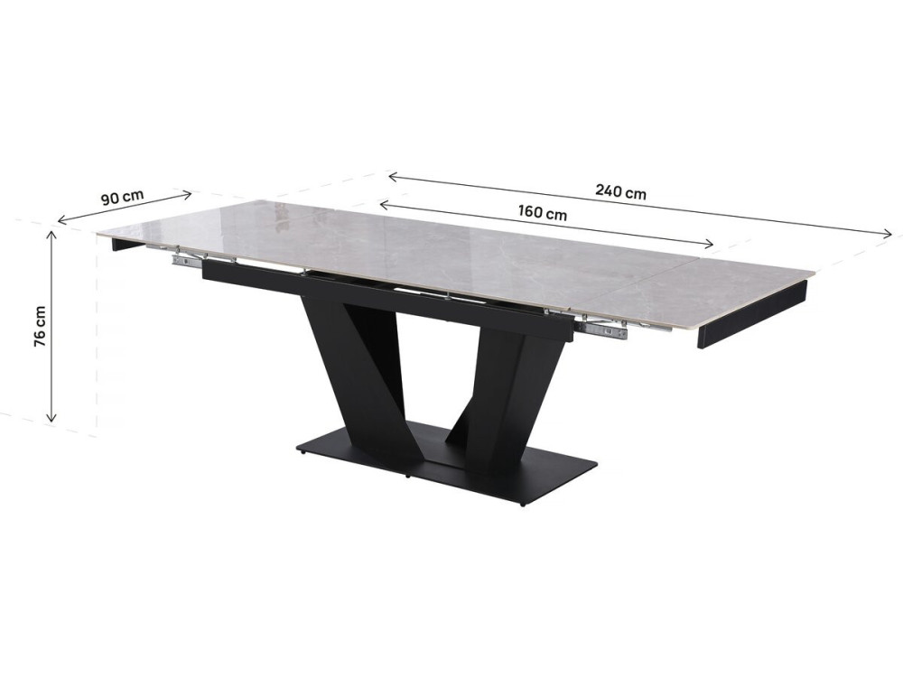 Table à manger extensible en céramique - 160/240 cm - 6 à 10 personnes "Nova" - Gris marbré