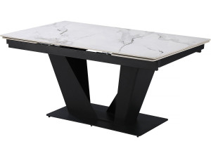Table à manger extensible en céramique - 160/240 cm - 6 à 10 personnes "Nova" - Blanc marbré gris