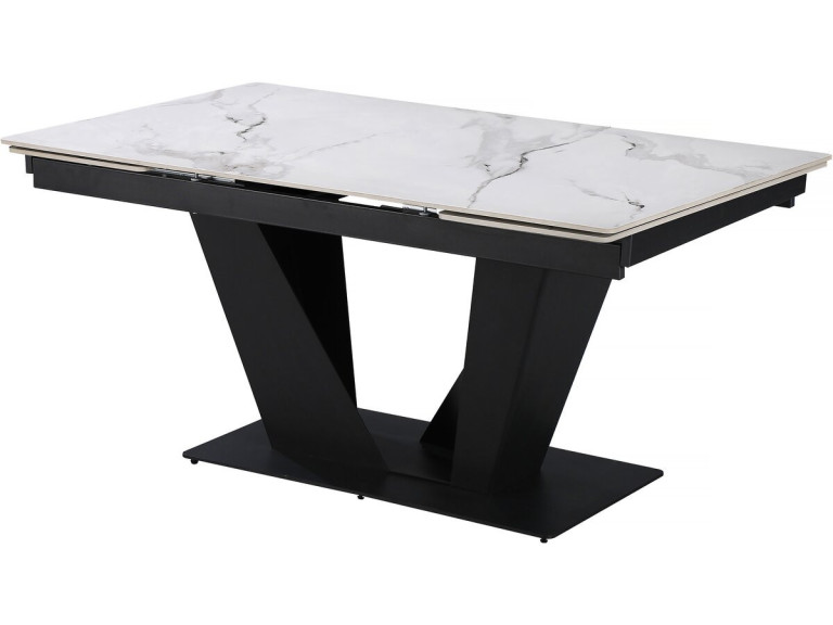 Table à manger extensible en céramique - 160/240 cm - 6 à 10 personnes "Nova" - Blanc marbré gris